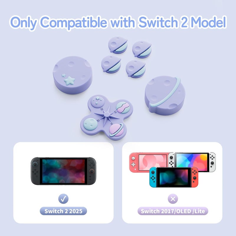 GEEKSHARE Cross D-Pad Button Caps Thumb Grip Caps Set Compatible with Switch 2, ABXY Key Buttons Sticker Cover Caps for Switch 2 - Purple Planet - Image 2